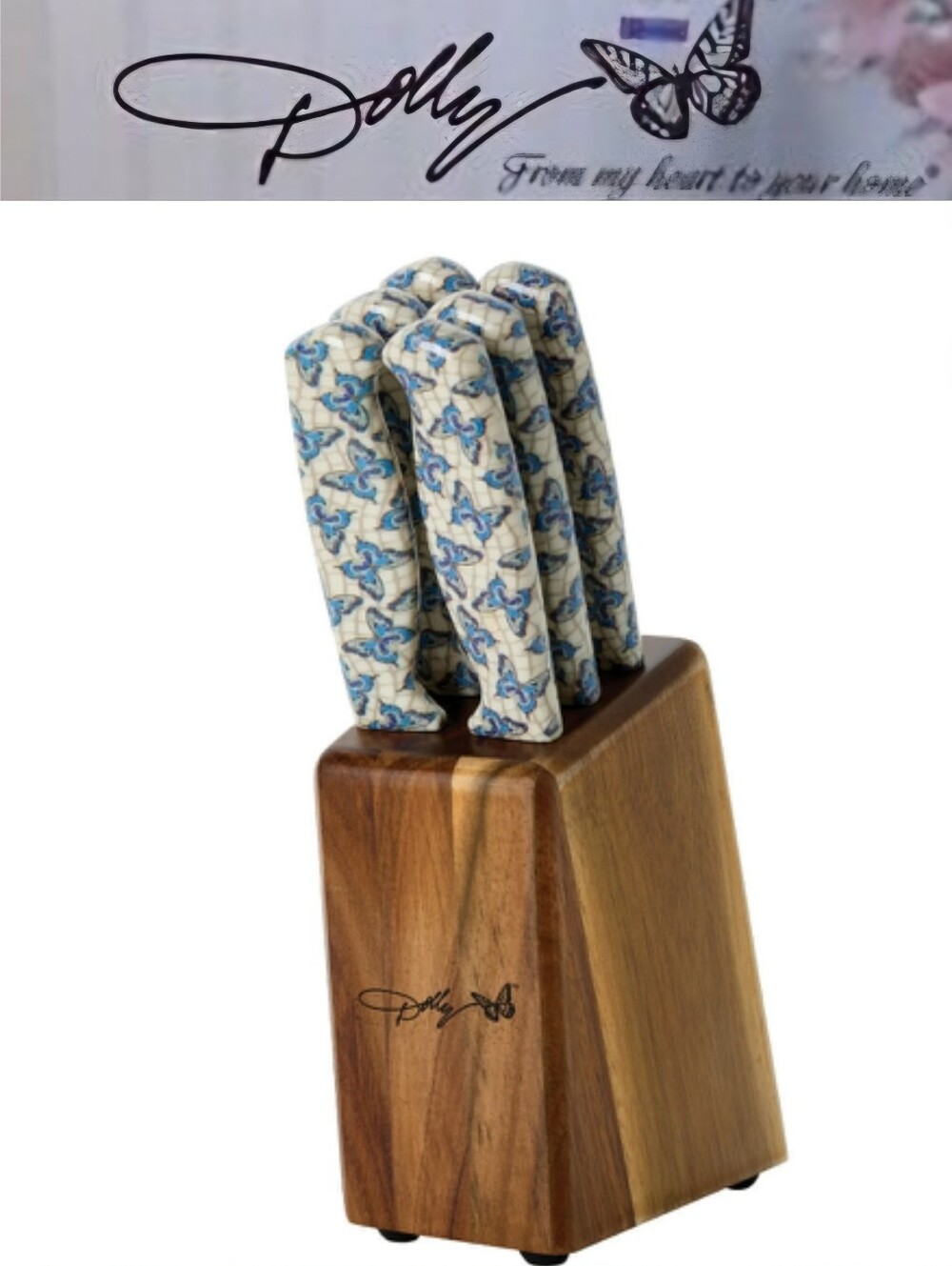 Dolly Parton Butterfly Print 7-PC Steak Knife Set w/Wood Block